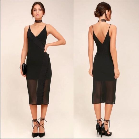 C/MEO Collective Presence Black Midi Sheath Sheer Dress V Neck Sleeveless S NEW - Picture 1 of 10